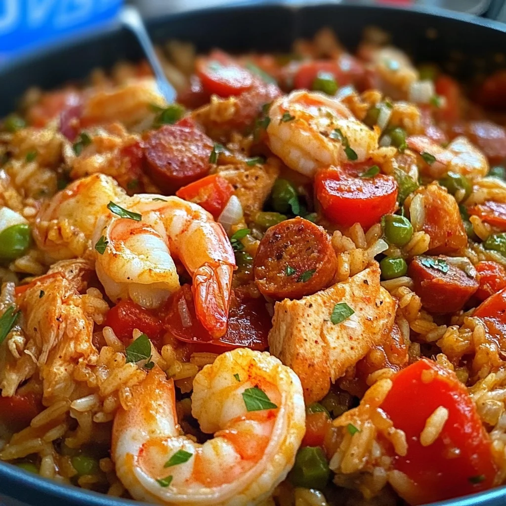 Jambalaya Authentique au Poulet, Crevettes et Saucisse