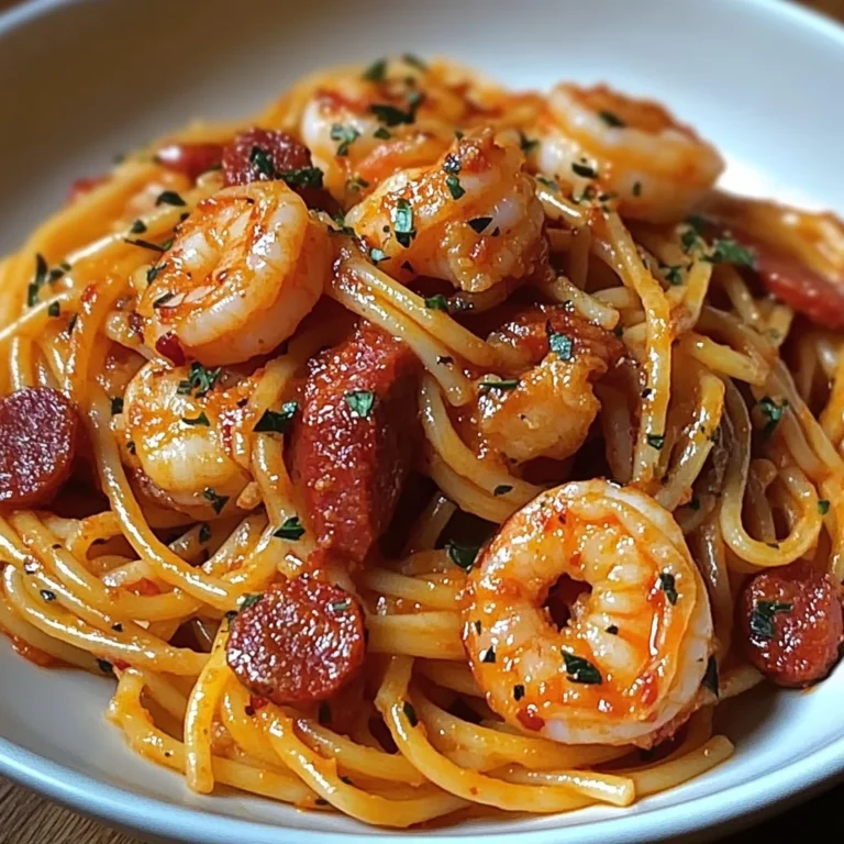 Spaghetti à la Crème de Poivron, Chorizo & Crevettes