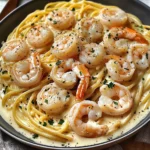 Pâtes crémeuses ail crevettes