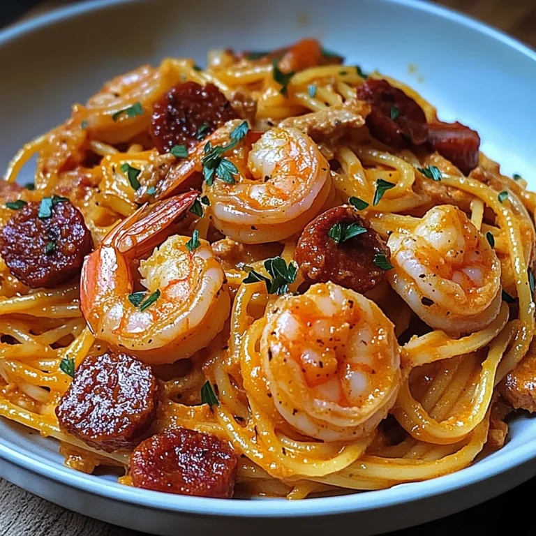 Spaghetti à la Crème de Poivron, Chorizo & Crevettes